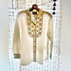 Bob Mackie Cream Blouse with Purple Button